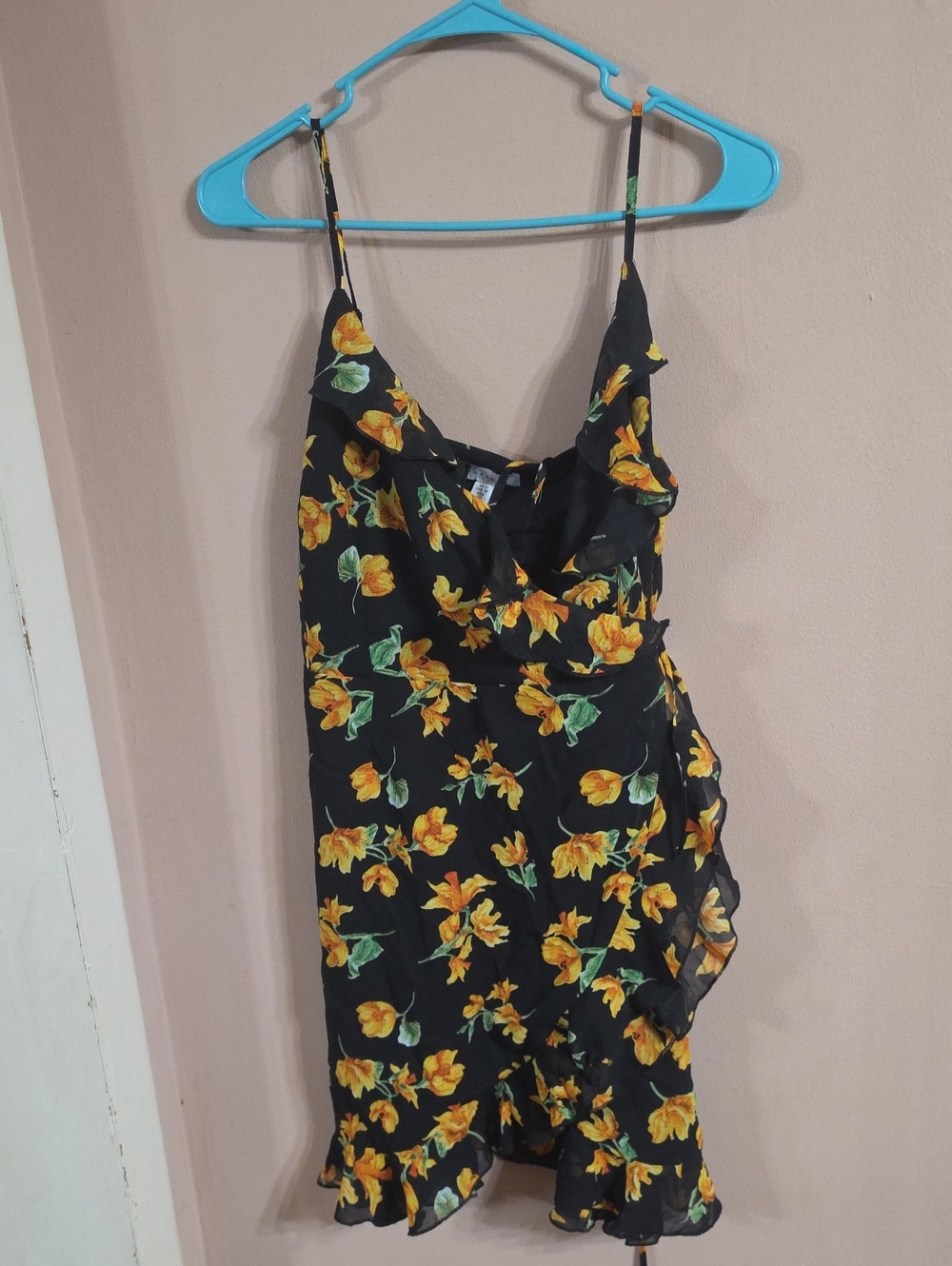 Topshop Black Slip Dress with Yellow Floral Print